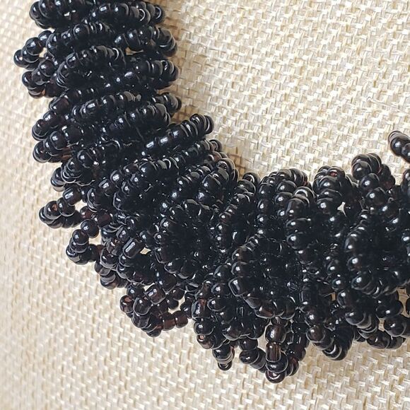 Black SEED BEAD Elaborate Beaded Necklace - Picture 2 of 9